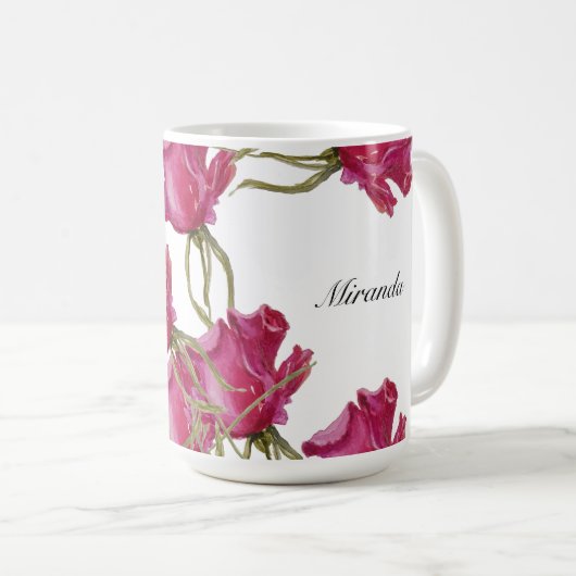 Roze rozen Waterverf met handbeschilderd Koffiemok (Voorkant rechts)