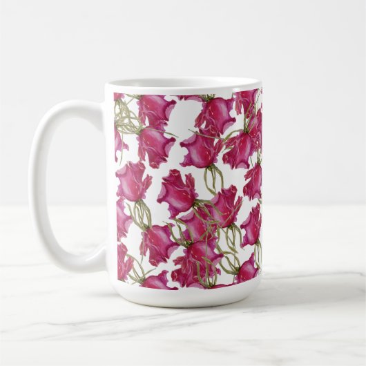 Roze rozen Waterverf met handbeschilderd Koffiemok (Links)