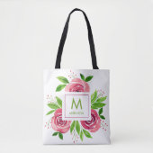 Roze rozen Waterverf Monogram op persoonlijke tite Tote Bag (Voorkant)