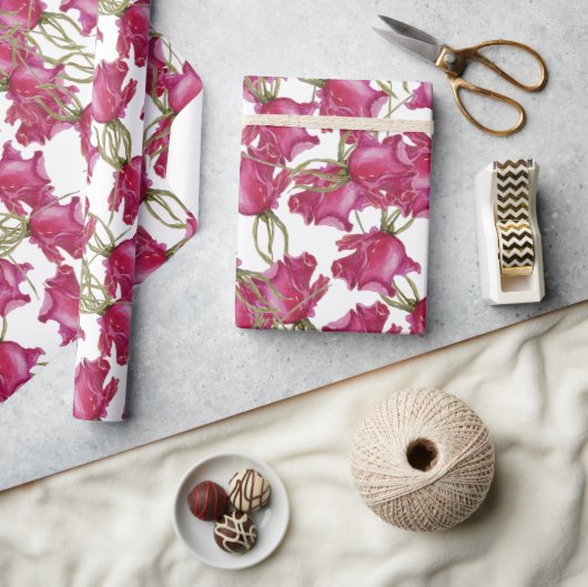 Roze rozen Waterverf Patroon met handbeschilderd Cadeaupapier (Crafts)