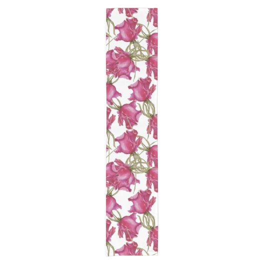 Roze rozen Waterverf Patroon met handbeschilderd Korte Tafelloper (Voorkant)