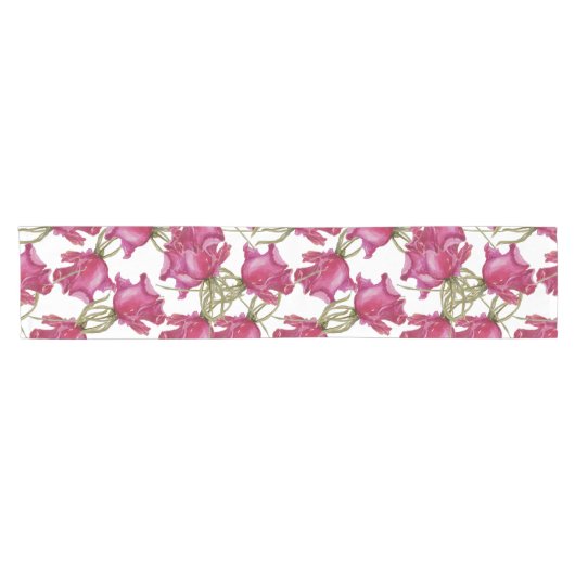 Roze rozen Waterverf Patroon met handbeschilderd Korte Tafelloper (Horizontaal)