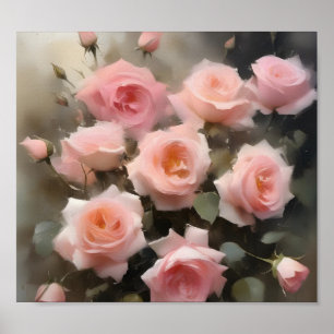  roze rozen waterverf schilderij poster