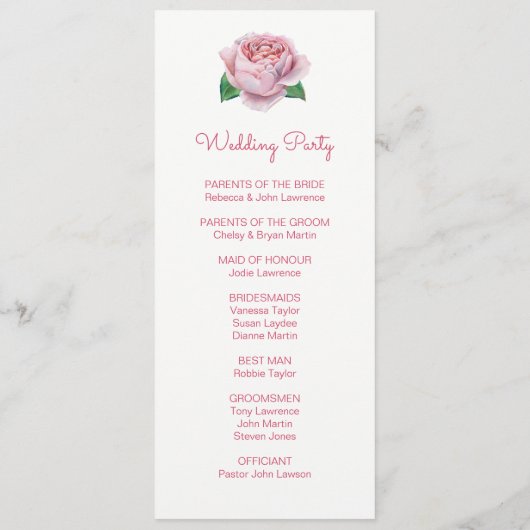 Roze Rozen Waterverf Trouwprogramma's Programmakaart (Achterkant)