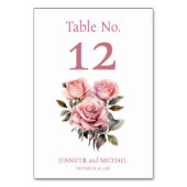 Roze Rozen Waterverf Trouwtafel Nummer Kaart (Achterkant)
