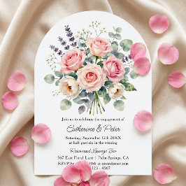 Roze Rozen Waterverf Verlovingsfeest Kaart