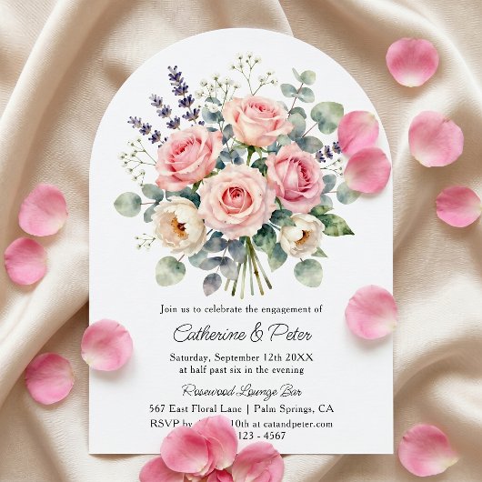 Roze Rozen Waterverf Verlovingsfeest Kaart