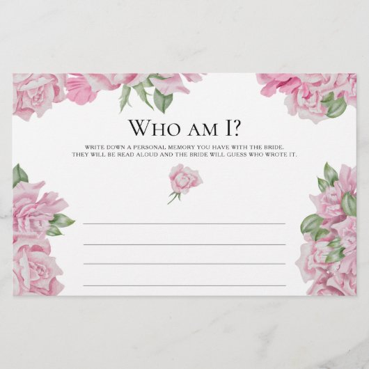 Roze rozen - Wie ben ik vrijgezellenfeest spel Briefpapier (Voorkant)