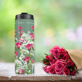 Roze Rozen Wit Bloemen Zoet Groen Inspirerend Thermosbeker