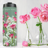 Roze Rozen Wit Bloemen Zoet Groen Inspirerend Thermosbeker
