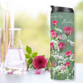 Roze Rozen Wit Bloemen Zoet Groen Inspirerend Thermosbeker
