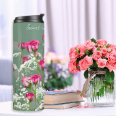 Roze Rozen Wit Bloemen Zoet Groen Inspirerend Thermosbeker