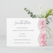 Roze rozen wit grijs bloemig bewaar de datum bruil kaart (Staand voorkant)