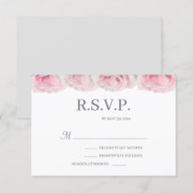 Roze Rozen Wit Grijs Elegant Bloem Bruiloft RSVP