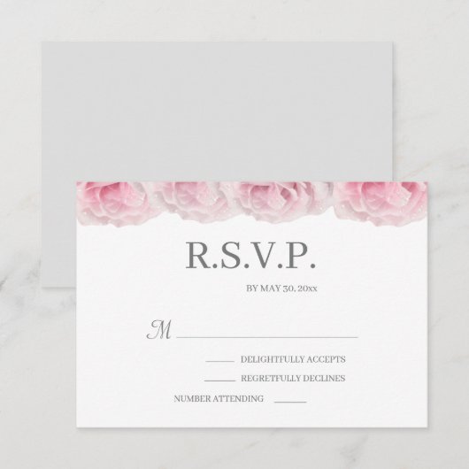 Roze rozen wit grijs elegante bloemige trouw-RSVP Kaart (Voorkant / Achterkant)