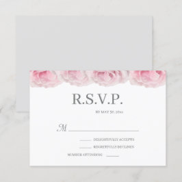 Roze rozen wit grijs elegante bloemige trouw-RSVP Kaart