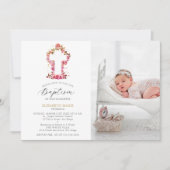 Roze Rozen Wit Kruis Baby Peuter Foto Doop Kaart (Voorkant)
