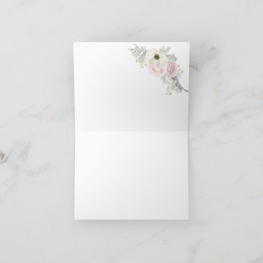 Roze rozen witte anemoon trouw dank je wel bedankkaart (Binnen)