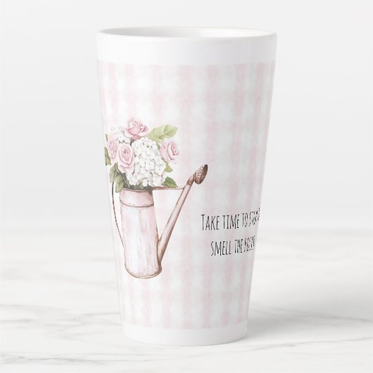 Roze Rozen Witte Bloem Waterkan Latte Mok (Voorkant)