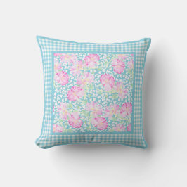 Roze rozen, witte botervliegen, check Gingham Kussen