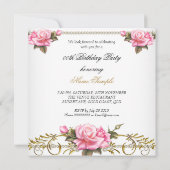  roze rozen witte goudfeest kaart (Achterkant)