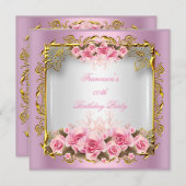 roze rozen witte goudfeest kaart (Voorkant / Achterkant)