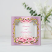 roze rozen witte goudfeest kaart (Staand voorkant)