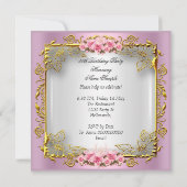 roze rozen witte goudfeest kaart (Achterkant)