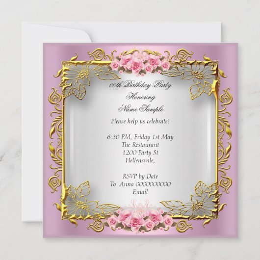 roze rozen witte goudfeest kaart (Achterkant)