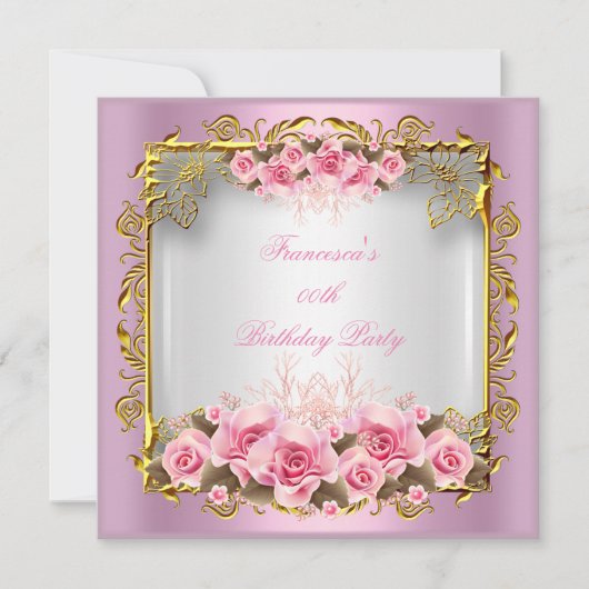 roze rozen witte goudfeest kaart (Voorkant)