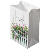 Roze Rozen Witte Hek Geboortedag Medium Cadeauzakje (Voorkant Gekanteld)