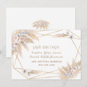 Roze Rozen Witte Orchidee Pampas Gras Gouden Bruil Save The Date (Voorkant / Achterkant)