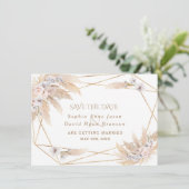 Roze Rozen Witte Orchidee Pampas Gras Gouden Bruil Save The Date (Staand voorkant)