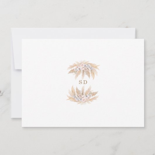 Roze rozen witte orchidee pampas grass Gold Weddin Save The Date (Achterkant)