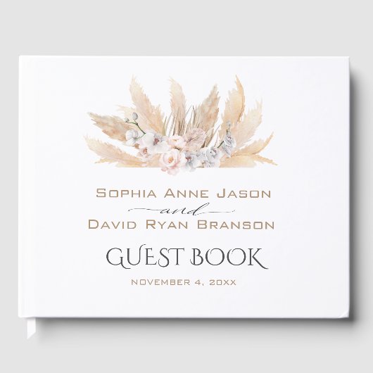Roze rozen witte orchidee pampas grass Wedding Gastenboek (Voorkant)