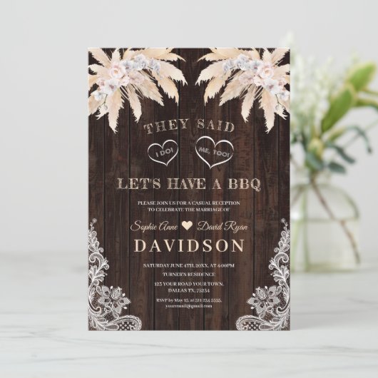 Roze rozen witte orchidee pampas na bruiloft BBQ Kaart (Staand voorkant)