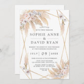 Roze Rozen Witte Orchidee Pampasgras Gouden Bruilo Kaart (Voorkant / Achterkant)