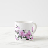 Roze rozen witte picket espresso kop (Voorkant rechts)