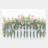 Roze Rozen Witte Piket Fence Vrijgezellenfeest Inpakpapier Vel (Voorkant)