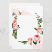 Roze Rozen Witte Rechthoek Uitnodigingskaart Kaart (Voorkant / Achterkant)