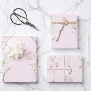 Roze Rozen Witte Tulpen Bruidsborrel Inpakpapier Vel