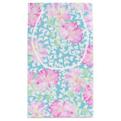 Roze Rozen Witte Vlinders, Blauw Kleine Gift Bag Klein Cadeauzakje (Achterkant)