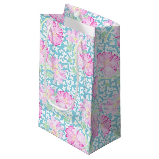 Roze Rozen Witte Vlinders, Blauw Kleine Gift Bag Klein Cadeauzakje (Voorkant Gekanteld)