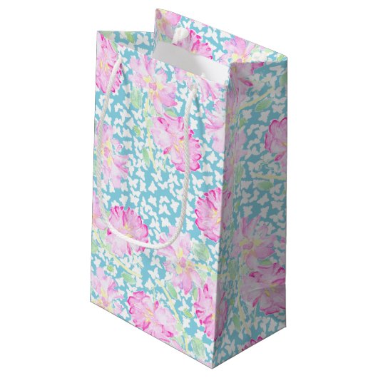Roze Rozen Witte Vlinders, Blauw Kleine Gift Bag Klein Cadeauzakje (Achterkant Gekanteld)