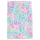 Roze Rozen Witte Vlinders, Blauw Medium Gift Bag Cadeauzakje (Voorkant)