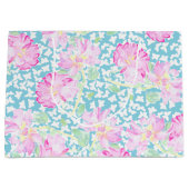 Roze rozen witte vlinders, blauwe grote tas voor c groot cadeauzakje (Voorkant)