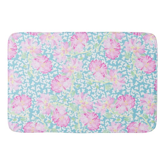 Roze rozen, witte vlinders, blauwe sla badmat (Voorkant)