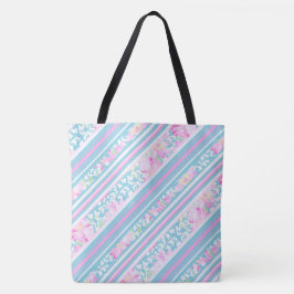Roze rozen, witte vlinders en bijpassende strepen tote bag