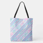 Roze rozen, witte vlinders en bijpassende strepen tote bag (Achterkant)