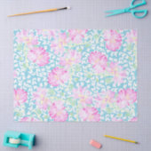 Roze Rozen, witte vlinders op blauw tissuepapier (Craft)